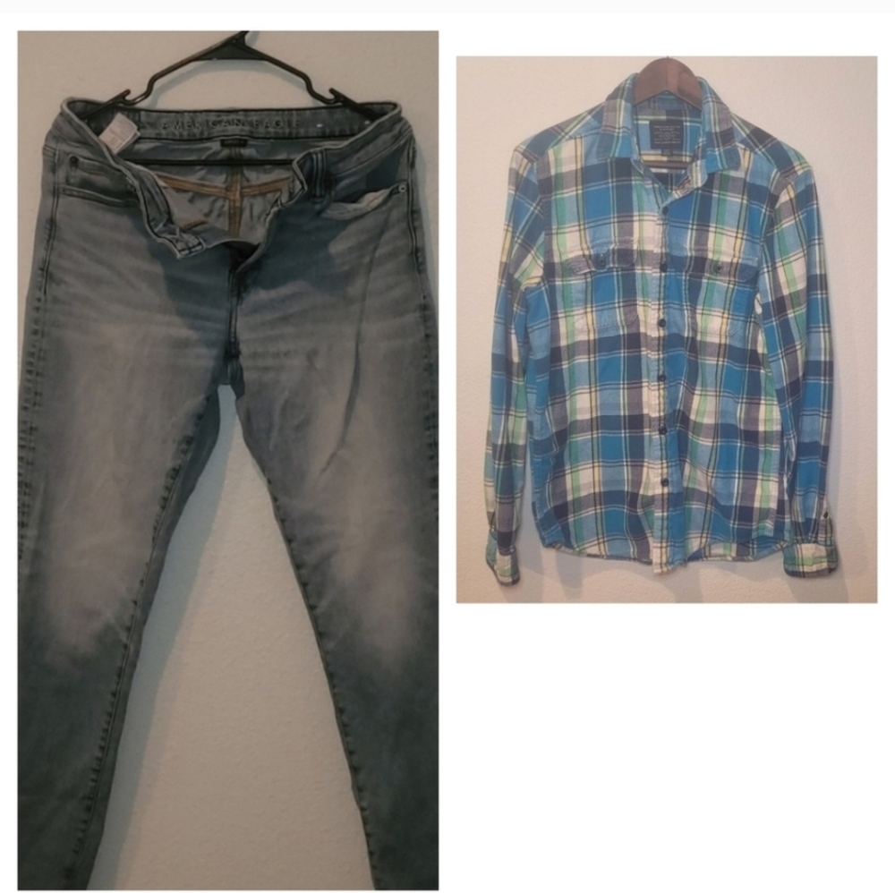 2 Pcs American Eagle Flannel &  Jeans Denim Airflex 30 x 30